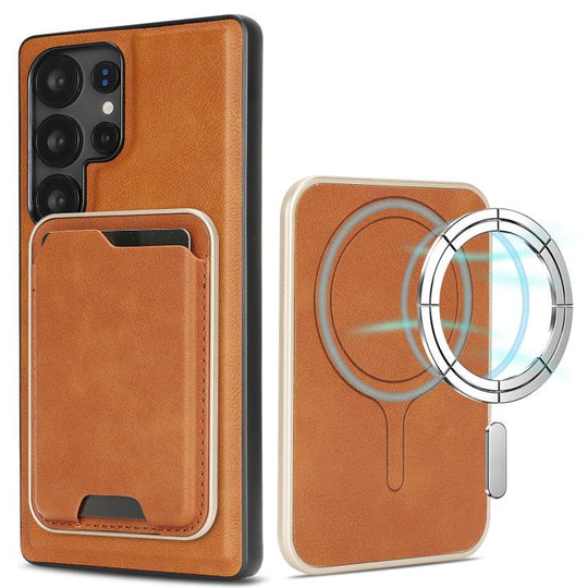 For Samsung Galaxy S24 Ultra 5G Kalebol Slim MagSafe Ring Magnetic Card Bag Leather Phone Case(Brown)