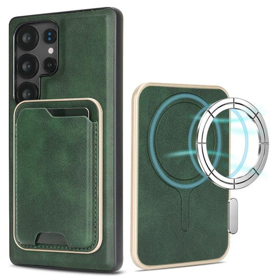 For Samsung Galaxy S24 Ultra 5G Kalebol Slim MagSafe Ring Magnetic Card Bag Leather Phone Case(Green)