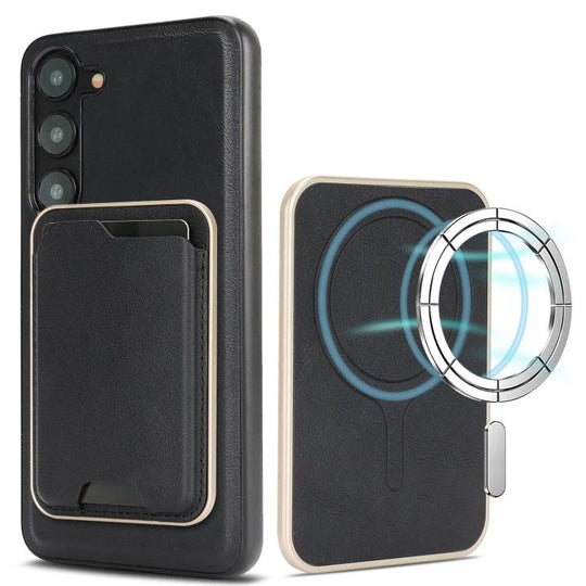 For Samsung Galaxy S23 5G Kalebol Slim MagSafe Ring Magnetic Card Bag Leather Phone Case(Black)