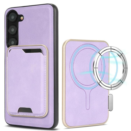 For Samsung Galaxy S23 5G Kalebol Slim MagSafe Ring Magnetic Card Bag Leather Phone Case(Purple)