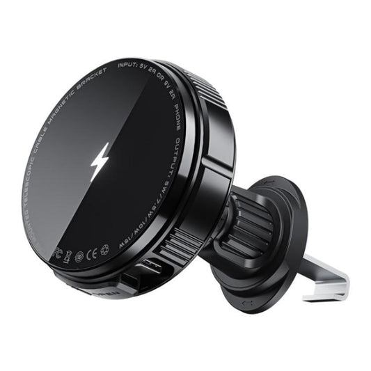 X02 With Retractable Cable 15W Car Air Vent Mount Magnetic Phone Holder Wireless Charger(Black) - Wireless Charger Holders by buy2fix | Online Shopping UK | buy2fix