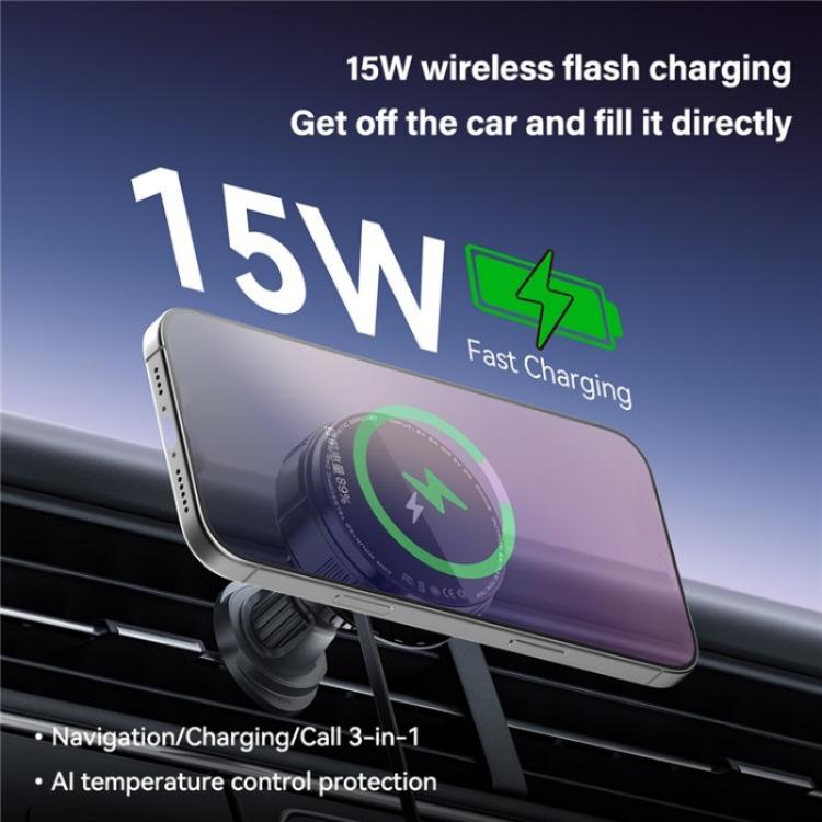 X02 With Retractable Cable 15W Car Air Vent Mount Magnetic Phone Holder Wireless Charger(Silver) - Wireless Charger Holders by buy2fix | Online Shopping UK | buy2fix