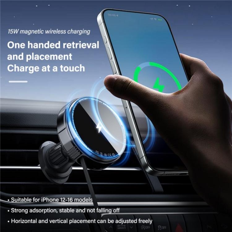 X02 With Retractable Cable 15W Car Air Vent Mount Magnetic Phone Holder Wireless Charger(Black) - Wireless Charger Holders by buy2fix | Online Shopping UK | buy2fix