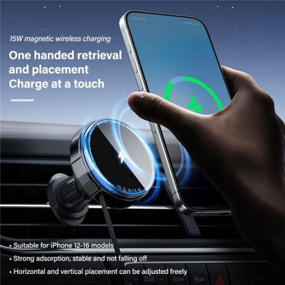 X02 With Retractable Cable 15W Car Air Vent Mount Magnetic Phone Holder Wireless Charger(Silver) - Wireless Charger Holders by buy2fix | Online Shopping UK | buy2fix