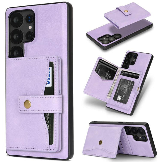 For Samsung Galaxy S24 Ultra 5G Kalebol Magnetic Button Card Bag MagSafe Ring Leather Phone Case(Purple)