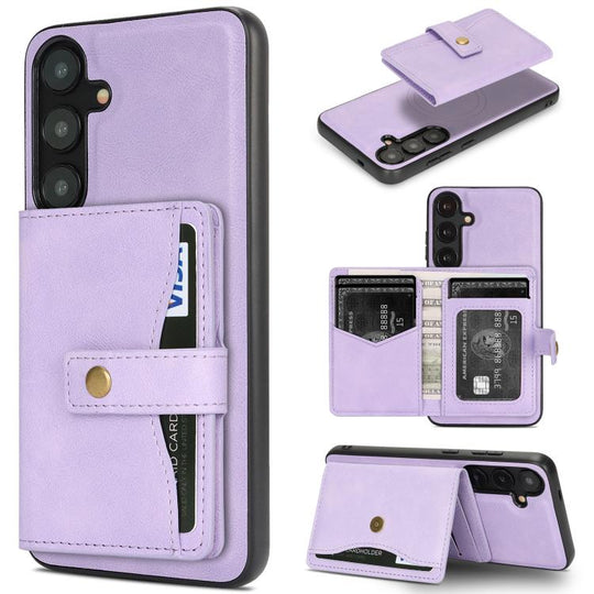 For Samsung Galaxy S24+ 5G Kalebol Magnetic Button Card Bag MagSafe Ring Leather Phone Case(Purple)