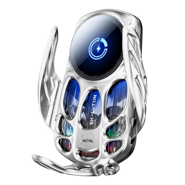 SD02 With Ambient Light 15W Universal Car Phone Holder Mount Wireless Charging Stand(Silver) - Wireless Charger Holders by buy2fix | Online Shopping UK | buy2fix