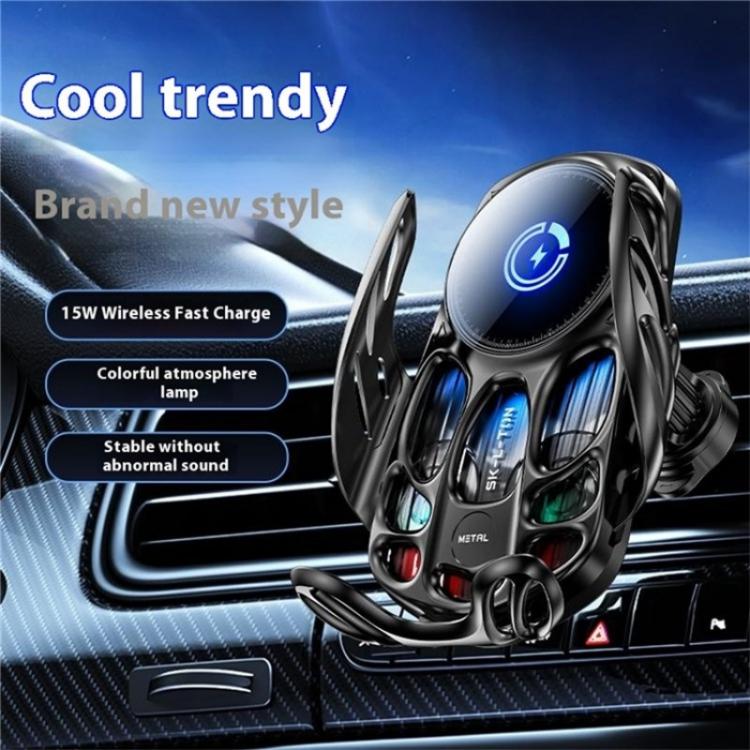 SD02 With Ambient Light 15W Universal Car Phone Holder Mount Wireless Charging Stand(Black) - Wireless Charger Holders by buy2fix | Online Shopping UK | buy2fix