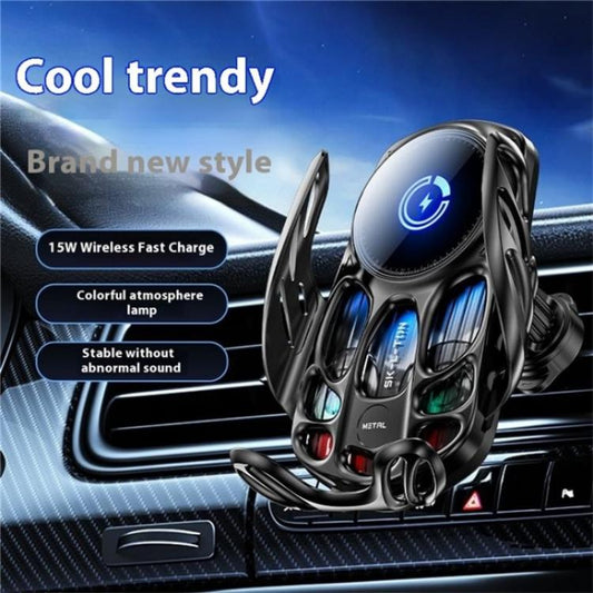 SD02 With Ambient Light 15W Universal Car Phone Holder Mount Wireless Charging Stand(Silver) - Wireless Charger Holders by buy2fix | Online Shopping UK | buy2fix