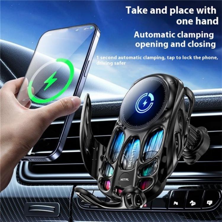 SD02 With Ambient Light 15W Universal Car Phone Holder Mount Wireless Charging Stand(Silver) - Wireless Charger Holders by buy2fix | Online Shopping UK | buy2fix