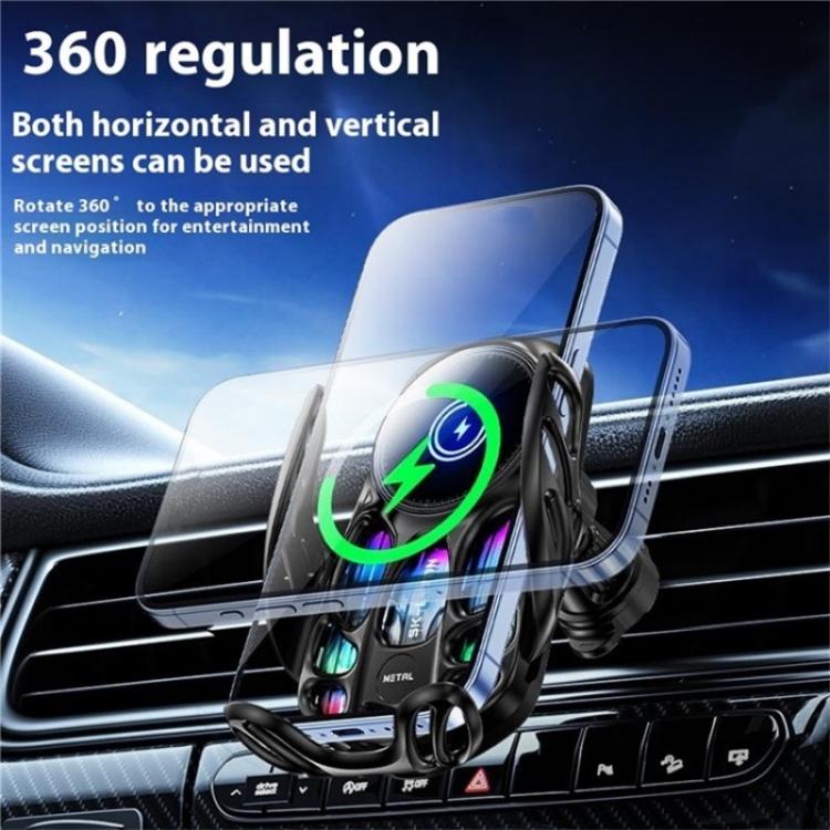 SD02 With Ambient Light 15W Universal Car Phone Holder Mount Wireless Charging Stand(Black) - Wireless Charger Holders by buy2fix | Online Shopping UK | buy2fix