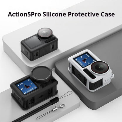 For DJI Action 5 Pro / 4 / 3 Soft Silicone Shockproof Protective Case Cover with Lens Cap(Black) - Case & Bags by buy2fix | Online Shopping UK | buy2fix