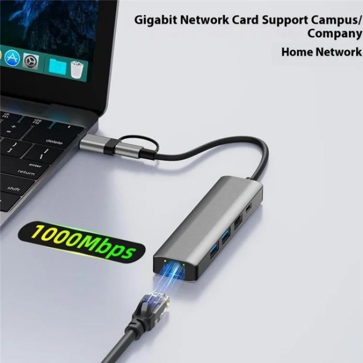 2501 RJ45 Gigabit Network Card Converter USB-C / USB to Ethernet Adapter - HUB with Lan adapter by buy2fix | Online Shopping UK | buy2fix