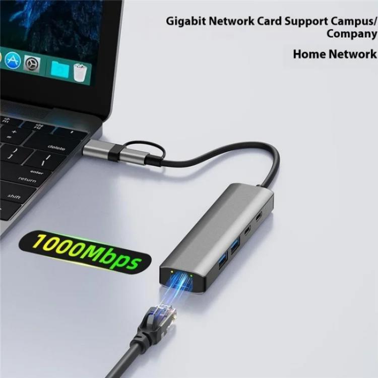 2503 Gigabit RJ45, 2 x USB3.2, USB-C2.0, USB-C3.2, DC5V 6 in 1 Docking Station USB / Type-C Hub - USB HUB by buy2fix | Online Shopping UK | buy2fix