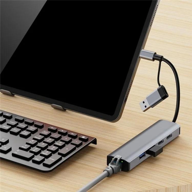 2503 Gigabit RJ45, 2 x USB3.2, USB-C2.0, USB-C3.2, DC5V 6 in 1 Docking Station USB / Type-C Hub - USB HUB by buy2fix | Online Shopping UK | buy2fix