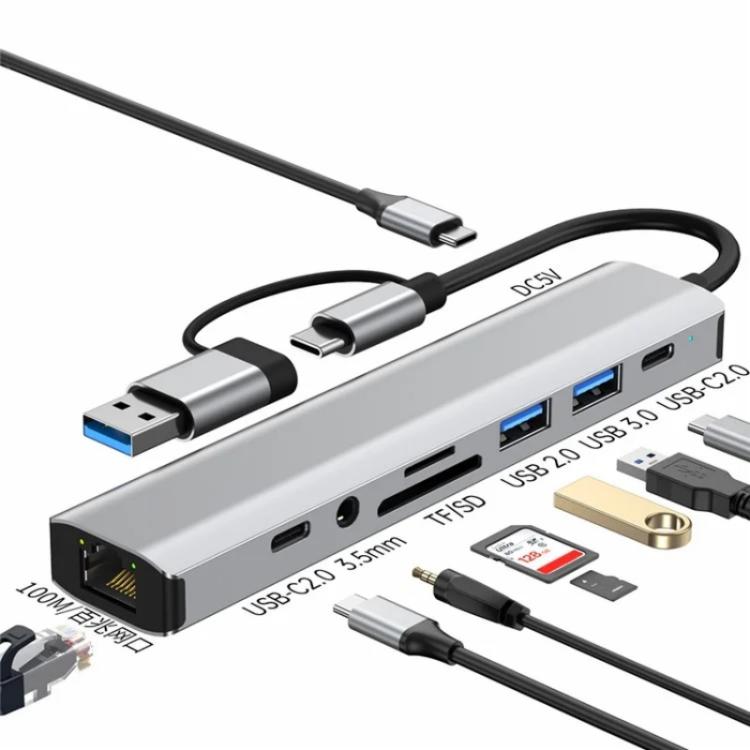 2509 RJ45, USB3.0, USB2.0, USB-C2.0, 3.5mm, DC5V, SD / TF Card Reader Adapter USB-C / USB Hub - USB HUB by buy2fix | Online Shopping UK | buy2fix