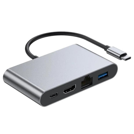 2322 Type-C to RJ45, 4K/30HZ HD, USB 3.0, PD100W Charging Port Aluminum Shell HUB - USB HUB by buy2fix | Online Shopping UK | buy2fix