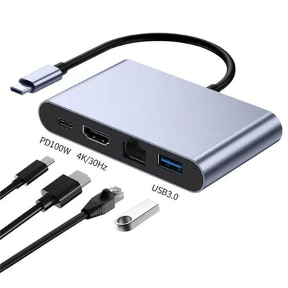 2322 Type-C to RJ45, 4K/30HZ HD, USB 3.0, PD100W Charging Port Aluminum Shell HUB - USB HUB by buy2fix | Online Shopping UK | buy2fix