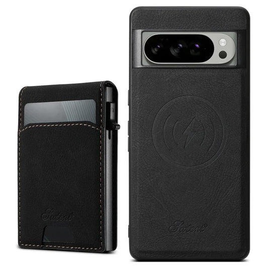 For Google Pixel 10 Pro XL Suteni H19 Litchi Grain 2-in-1 Removable Card Box Back Phone Case(Black) - Google Cases by Suteni | Online Shopping UK | buy2fix