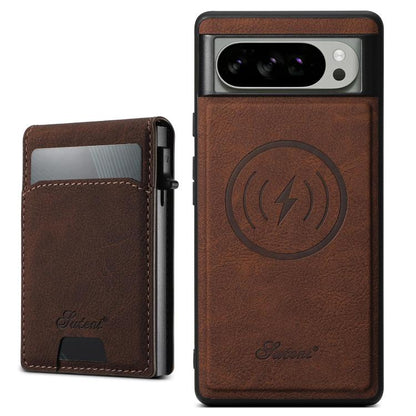 For Google Pixel 10 Pro XL Suteni H19 Litchi Grain 2-in-1 Removable Card Box Back Phone Case(Brown) - Google Cases by Suteni | Online Shopping UK | buy2fix