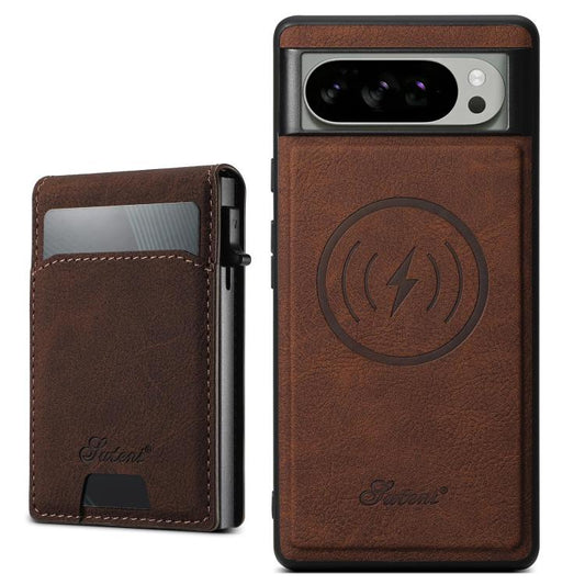 For Google Pixel 10 Pro Suteni H19 Litchi Grain 2-in-1 Removable Card Box Back Phone Case(Brown) - Google Cases by Suteni | Online Shopping UK | buy2fix