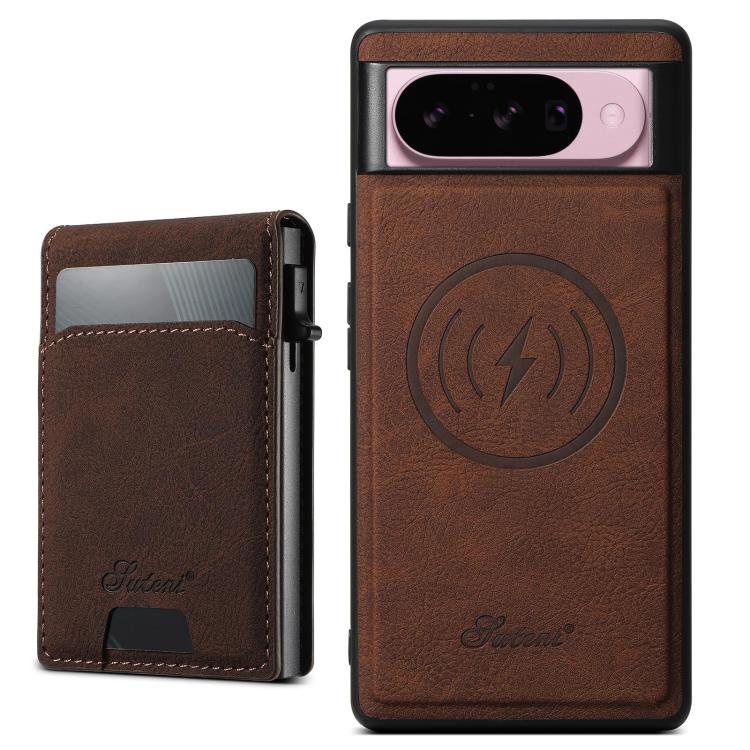 For Google Pixel 10 Suteni H19 Litchi Grain 2-in-1 Removable Card Box Back Phone Case(Brown) - Google Cases by Suteni | Online Shopping UK | buy2fix
