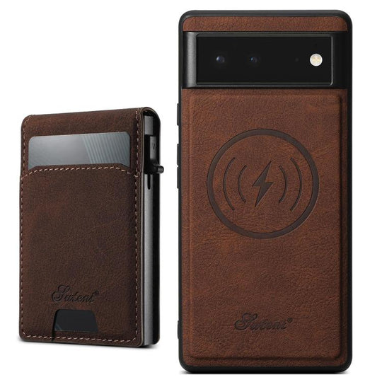 For Google Pixel 6 Suteni H19 Litchi Grain 2-in-1 Removable Card Box Back Phone Case(Brown)