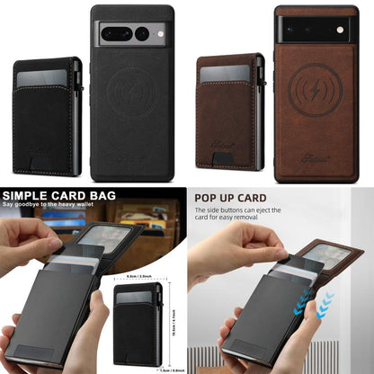 For Google Pixel 10 Pro XL Suteni H19 Litchi Grain 2-in-1 Removable Card Box Back Phone Case(Brown) - Google Cases by Suteni | Online Shopping UK | buy2fix