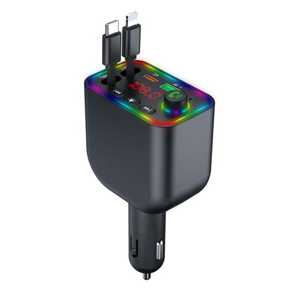 Y4 Retractable Cable Super Fast Charging Car Charger Bluetooth-Compatible MP3 Player - Bluetooth Car Kits by buy2fix | Online Shopping UK | buy2fix