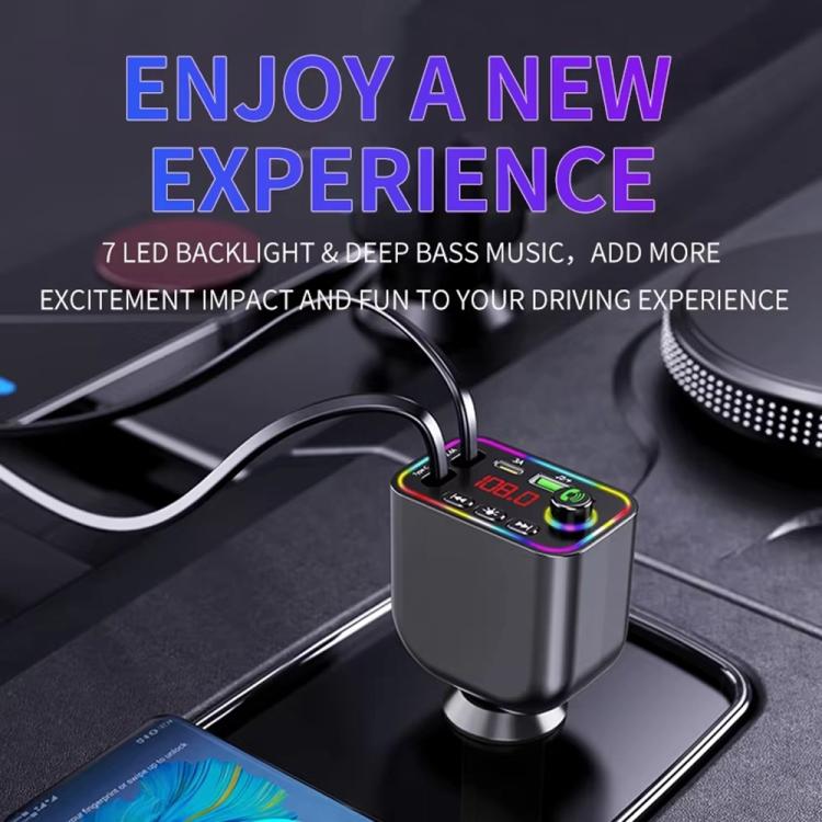 Y4 Retractable Cable Super Fast Charging Car Charger Bluetooth-Compatible MP3 Player - Bluetooth Car Kits by buy2fix | Online Shopping UK | buy2fix
