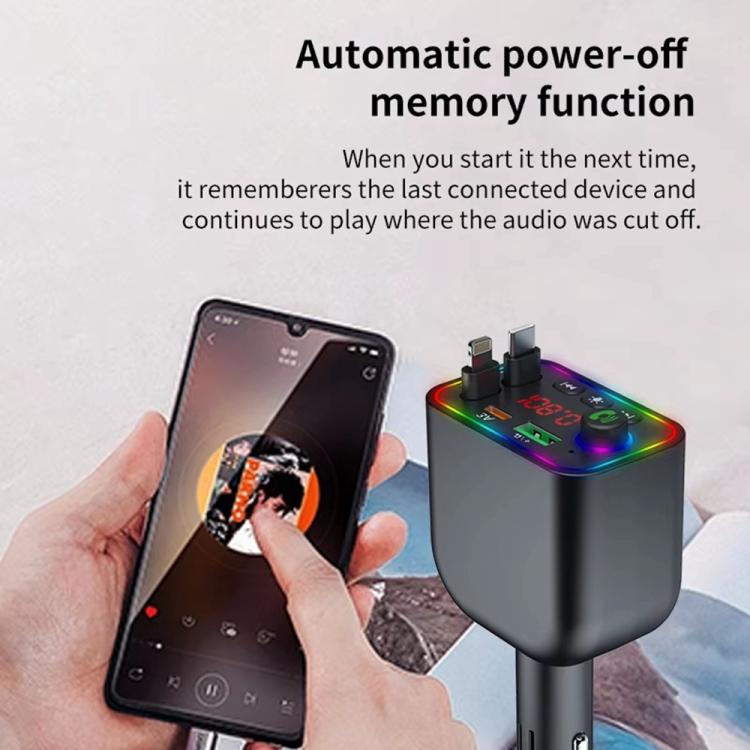 Y4 Retractable Cable Super Fast Charging Car Charger Bluetooth-Compatible MP3 Player - Bluetooth Car Kits by buy2fix | Online Shopping UK | buy2fix