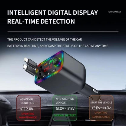 Y4 Retractable Cable Super Fast Charging Car Charger Bluetooth-Compatible MP3 Player - Bluetooth Car Kits by buy2fix | Online Shopping UK | buy2fix