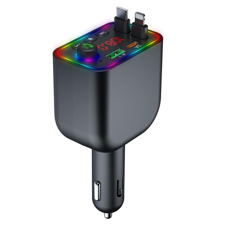 Y4 Retractable Cable Super Fast Charging Car Charger Bluetooth-Compatible MP3 Player - Bluetooth Car Kits by buy2fix | Online Shopping UK | buy2fix