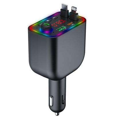 Y4 Retractable Cable Super Fast Charging Car Charger Bluetooth-Compatible MP3 Player - Bluetooth Car Kits by buy2fix | Online Shopping UK | buy2fix