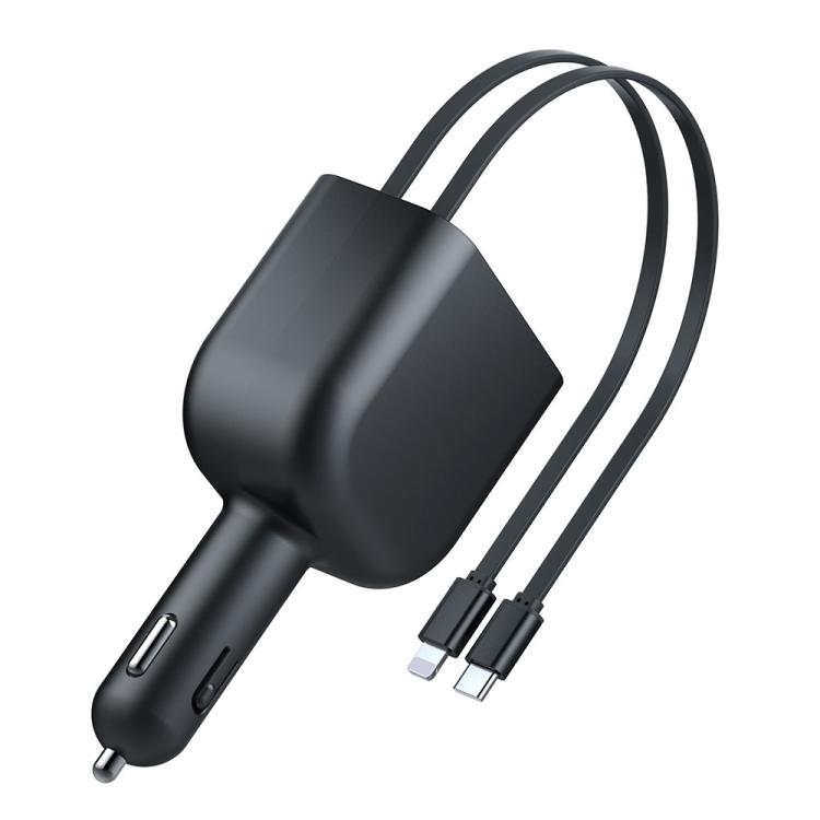 Y4 Retractable Cable Super Fast Charging Car Charger Bluetooth-Compatible MP3 Player - Bluetooth Car Kits by buy2fix | Online Shopping UK | buy2fix