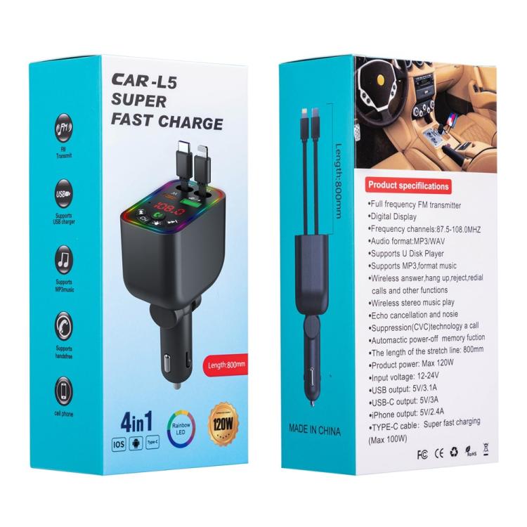 L5 Car Bluetooth-Compatible MP3 Player Hands Free Calling FM Transmitter Fast Charger - Bluetooth Car Kits by buy2fix | Online Shopping UK | buy2fix