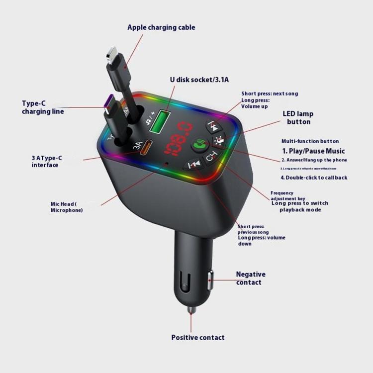 L5 Car Bluetooth-Compatible MP3 Player Hands Free Calling FM Transmitter Fast Charger - Bluetooth Car Kits by buy2fix | Online Shopping UK | buy2fix