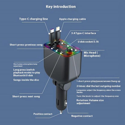 L4 Fast Charging Car Charger MP3 Player Retractable Cable FM Transmitter - Bluetooth Car Kits by buy2fix | Online Shopping UK | buy2fix