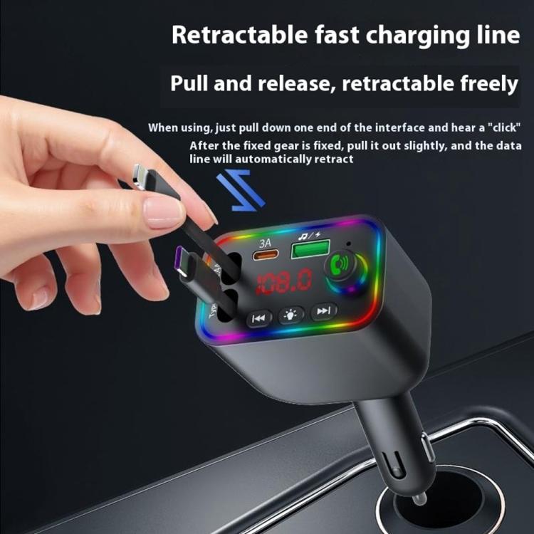 L4 Fast Charging Car Charger MP3 Player Retractable Cable FM Transmitter - Bluetooth Car Kits by buy2fix | Online Shopping UK | buy2fix