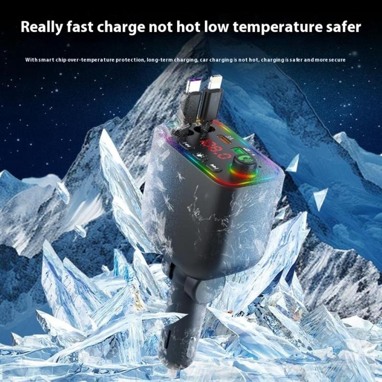 L4 Fast Charging Car Charger MP3 Player Retractable Cable FM Transmitter - Bluetooth Car Kits by buy2fix | Online Shopping UK | buy2fix