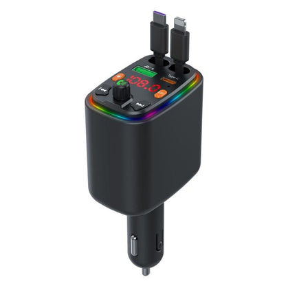 Y10 With Retractable Type C + iP Cable Car Charger FM Transmitter Bluetooth MP3 Player - Bluetooth Car Kits by buy2fix | Online Shopping UK | buy2fix