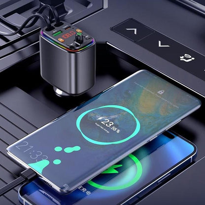 Y10 With Retractable Type C + iP Cable Car Charger FM Transmitter Bluetooth MP3 Player - Bluetooth Car Kits by buy2fix | Online Shopping UK | buy2fix