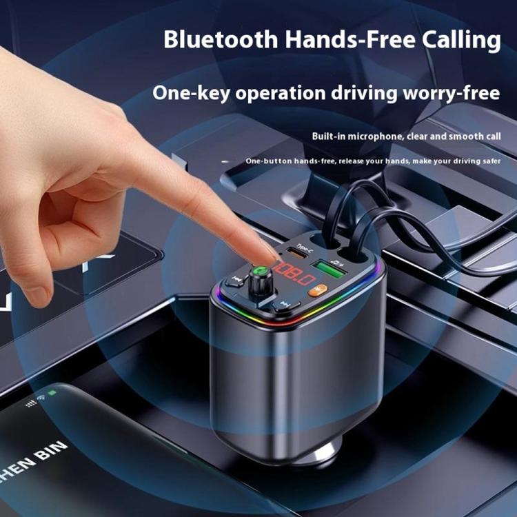 Y10 With Retractable Type C + iP Cable Car Charger FM Transmitter Bluetooth MP3 Player - Bluetooth Car Kits by buy2fix | Online Shopping UK | buy2fix