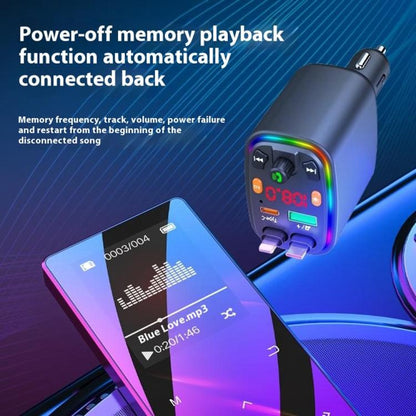 Y10 With Retractable Type C + iP Cable Car Charger FM Transmitter Bluetooth MP3 Player - Bluetooth Car Kits by buy2fix | Online Shopping UK | buy2fix