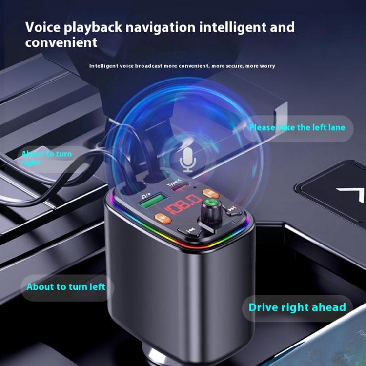 Y10 With Retractable Type C + iP Cable Car Charger FM Transmitter Bluetooth MP3 Player - Bluetooth Car Kits by buy2fix | Online Shopping UK | buy2fix