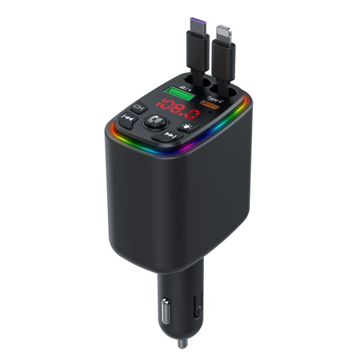 Y9 Retractable Cable Bluetooth FM Transmitter Voltage Display Car Charger MP3 Player - Bluetooth Car Kits by buy2fix | Online Shopping UK | buy2fix