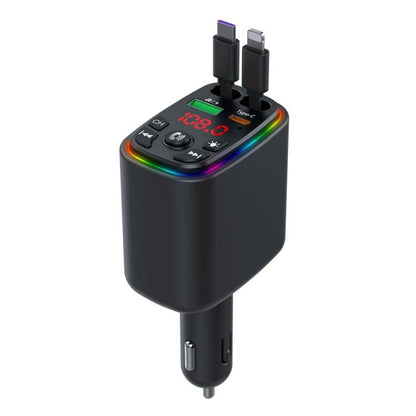 Y9 Retractable Cable Bluetooth FM Transmitter Voltage Display Car Charger MP3 Player - Bluetooth Car Kits by buy2fix | Online Shopping UK | buy2fix