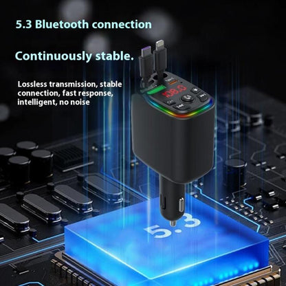 Y9 Retractable Cable Bluetooth FM Transmitter Voltage Display Car Charger MP3 Player - Bluetooth Car Kits by buy2fix | Online Shopping UK | buy2fix