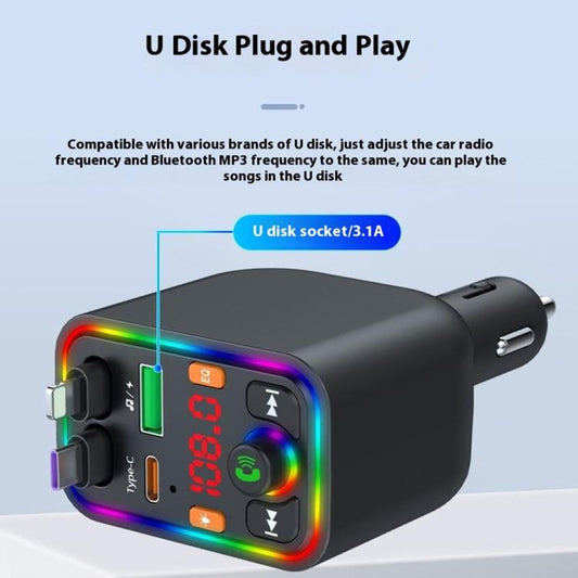 Y6 Retractable Cable EQ Adjustment Bluetooth FM Transmitter Car Charger MP3 Player - Bluetooth Car Kits by buy2fix | Online Shopping UK | buy2fix