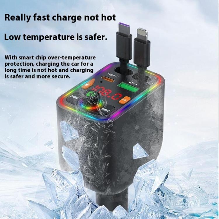 Y6 Retractable Cable EQ Adjustment Bluetooth FM Transmitter Car Charger MP3 Player - Bluetooth Car Kits by buy2fix | Online Shopping UK | buy2fix